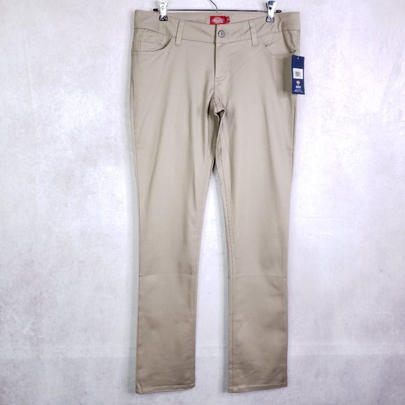 Dickies Girl Junior 5 Pocket Classic Skinny Low Rise Pants, Sz 13 Khaki, HH164 - Picture 1 of 9
